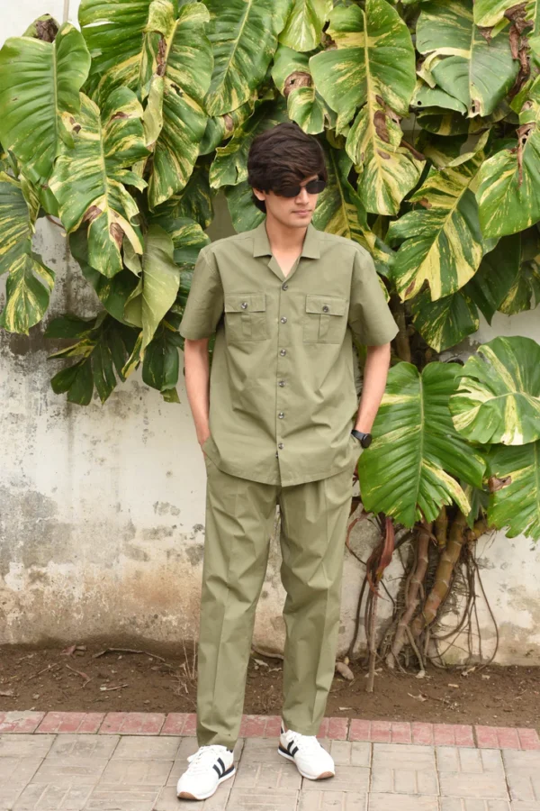 Safari Suit - Light Olive Green For Men (N003) - Image 3