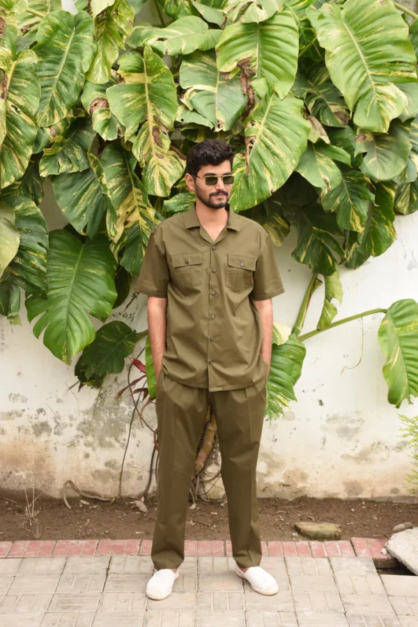 Safari Suit - Olive Green For Men (N004) - Image 3